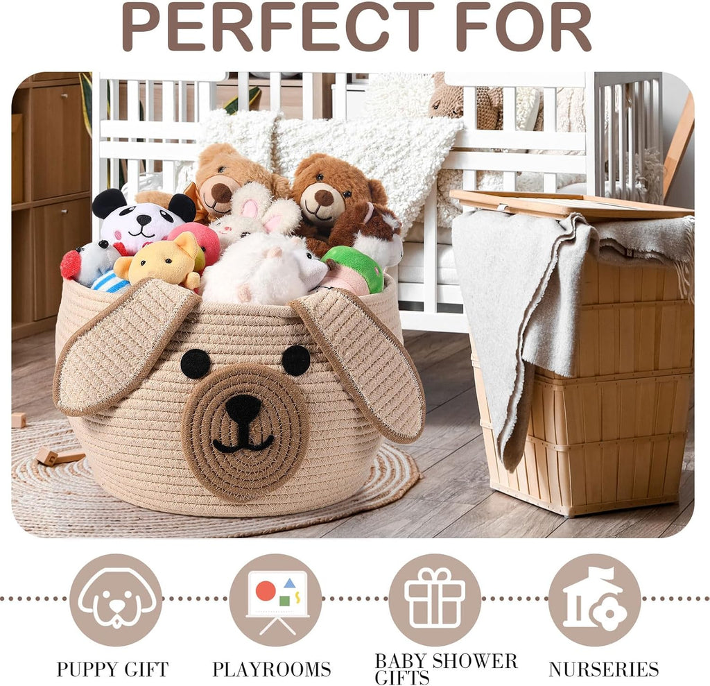 Woven Dog Basket with Handles for Toy Storage, Khaki, 13 x 8 Inch