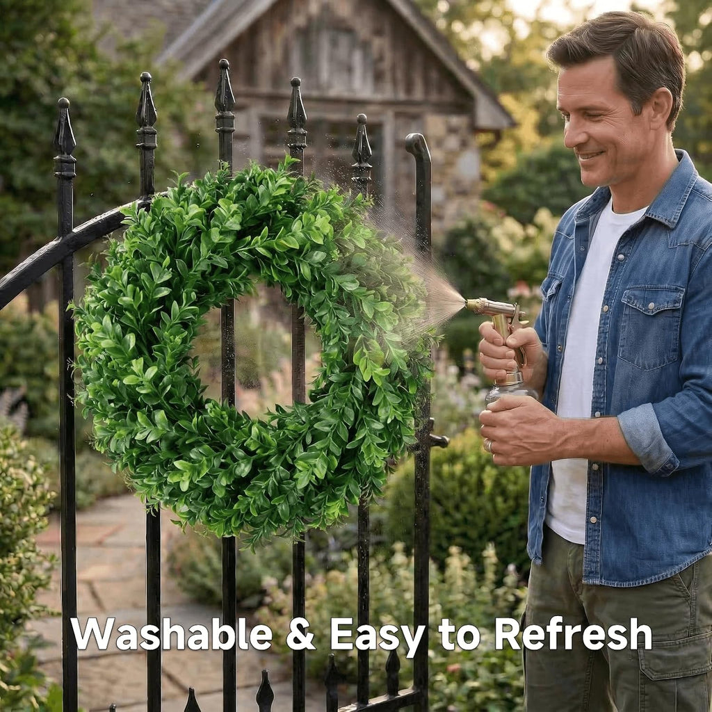 26'' Large Artificial Boxwood Wreath for Front Door Home Décor - Set of 2