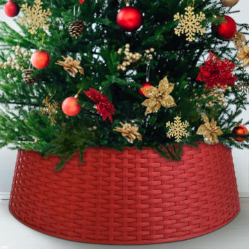 26 Inch Plastic Christmas Tree Collar, Large Woven Christmas Tree Collar Basket, Rustic Skirt Base Cover for Holiday