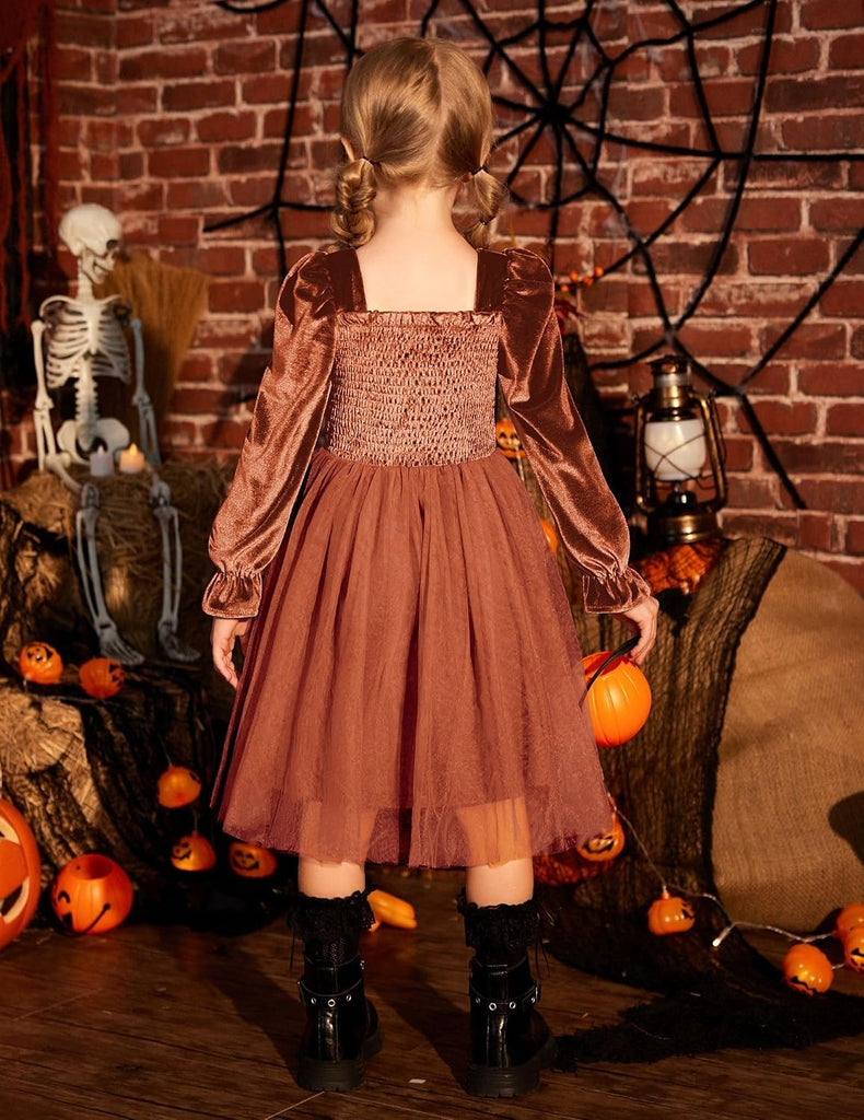 Toddler Velvet Dress Puff Long Sleeve Square Neck Winter Dresses