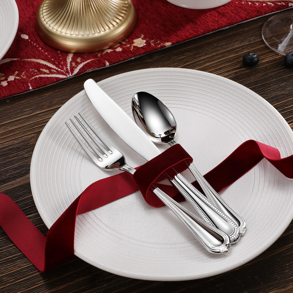 Premium Pearl Edge 20/45/65-Piece Silverware Set (45, Silver)