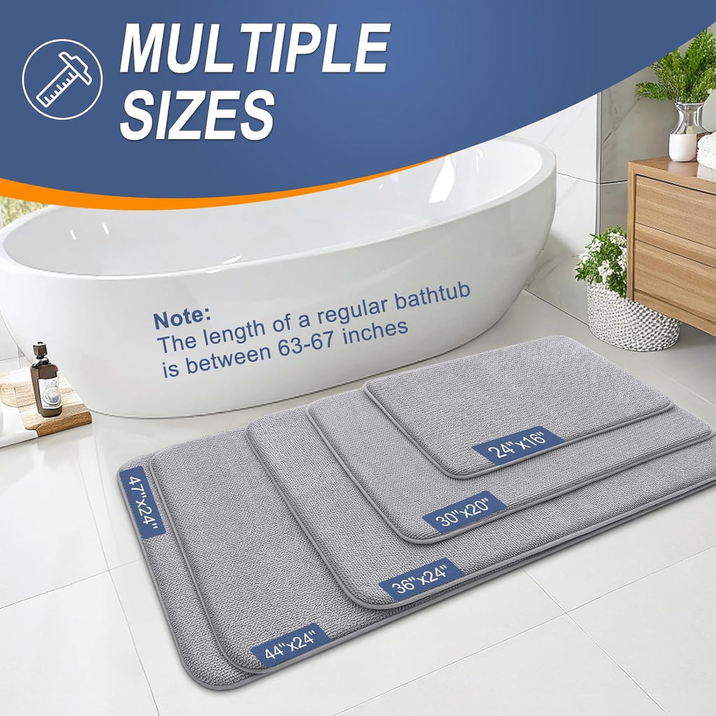 Thick Memory Foam Bathroom Rugs 36x24, Soft Absorbent Bath Mat, Grey | Quick Dry Bath Rugs, Non-Slip Carpet, Machine