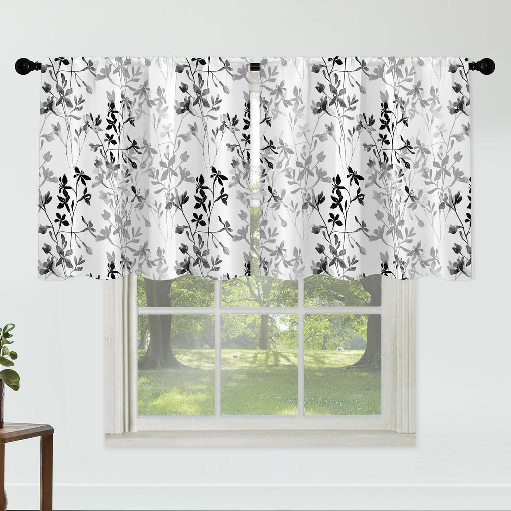 Black Grey Floral Curtains Valances for Windows Over Sink Flower Valance