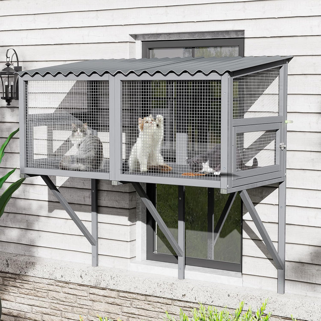 Cat Catio Cat Windows Perch for Indoor Cats, Gray, 82.6" L