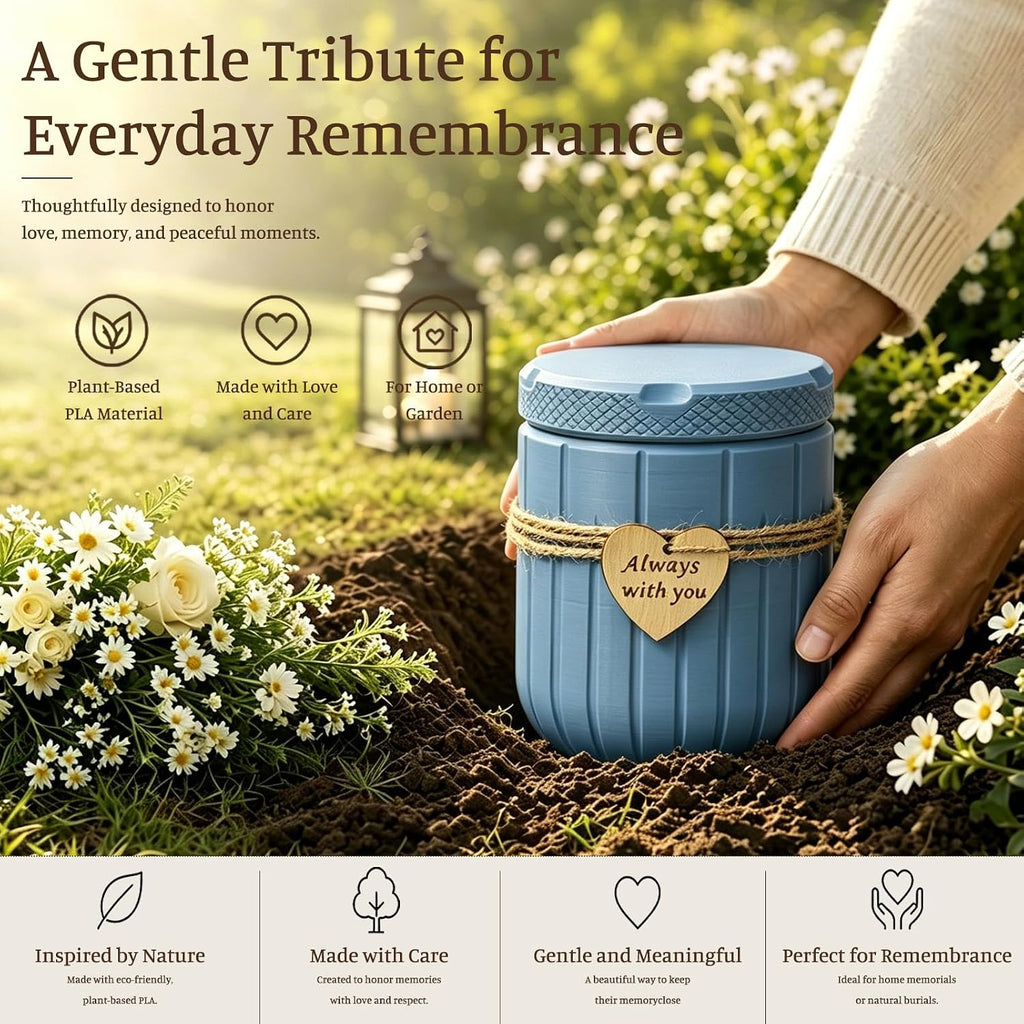 Eco-Friendly Pet Urn for Dog & Cat Ashes, Plant-Based PLA Cremation Urn for Pets up to 65lb, Natural Farewell