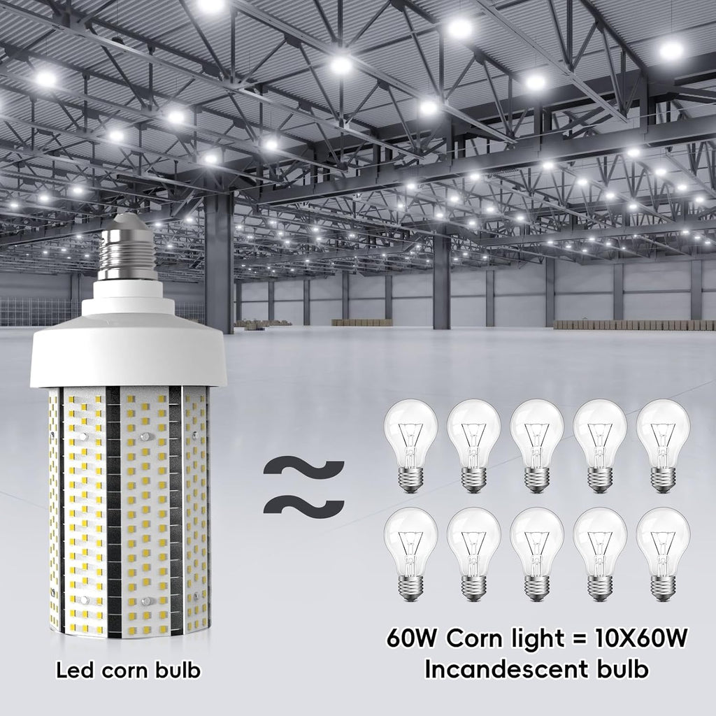 Led Corn Light Bulb - 60W 7500LM Equivalent 600Watt E26 for Warehouse 6000K 2 Pack