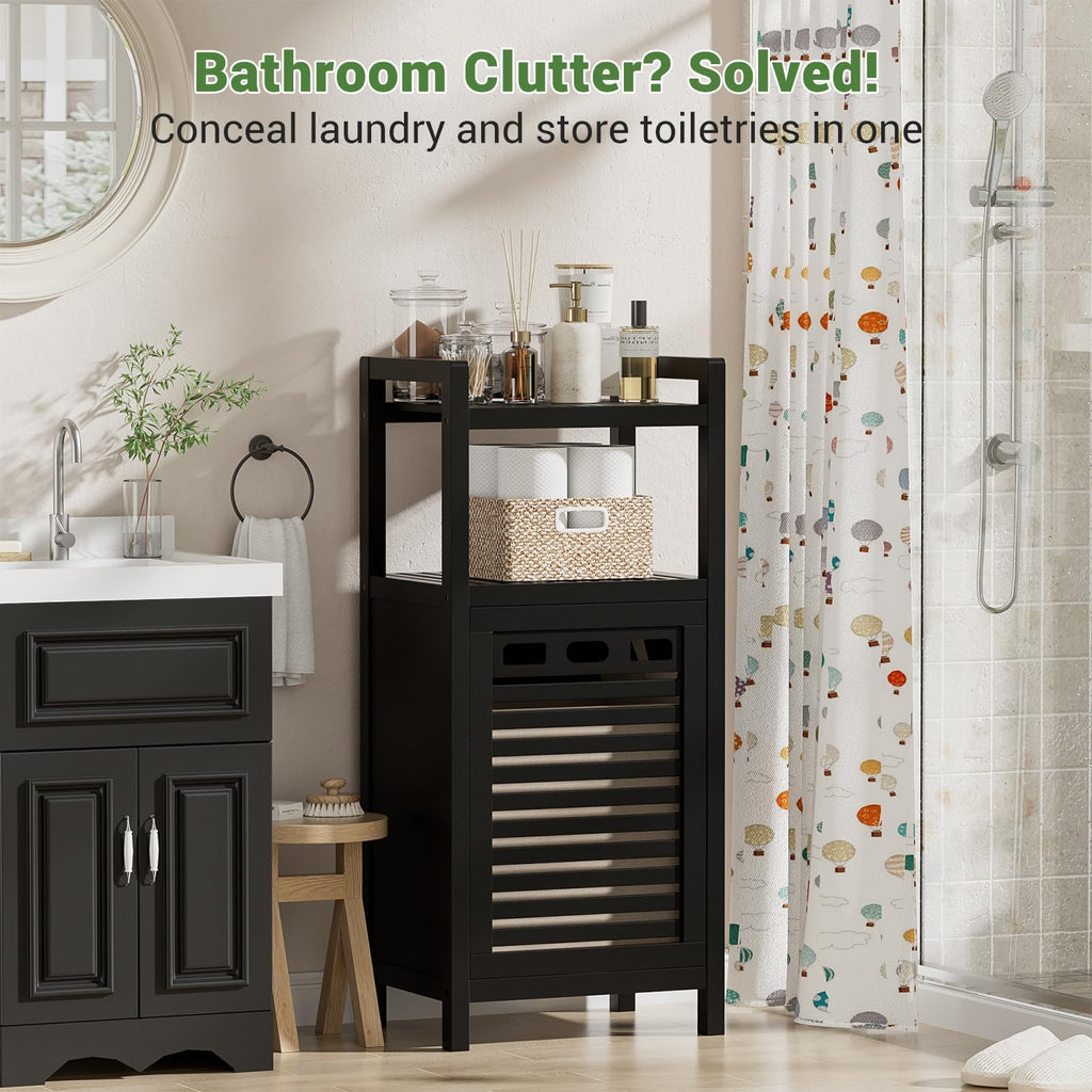 Bamboo Tilt Out Laundry Hamper Cabinet with Removable Bag, Black