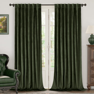 Velvet Blackout Curtains, 2 Panels, 52 x 120 Inch, Olive Green