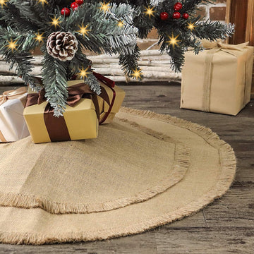 Christmas Tree Skirt, 30 inches Small Plain Burlap Tree Skirt with Tassels, Natural Jute Tree Skirt for Xmas Home