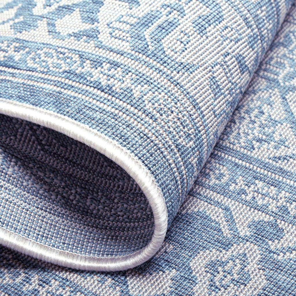 Patio Country Dahlia Transitional Medallion Indoor/Outdoor Area Rug, Blue/Grey, 5'2"x7'2"