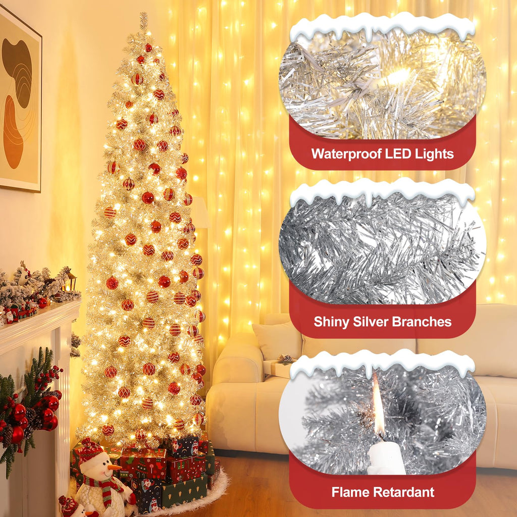 Slim Christmas Tree s: 6ft with 200 Warm White LEDs