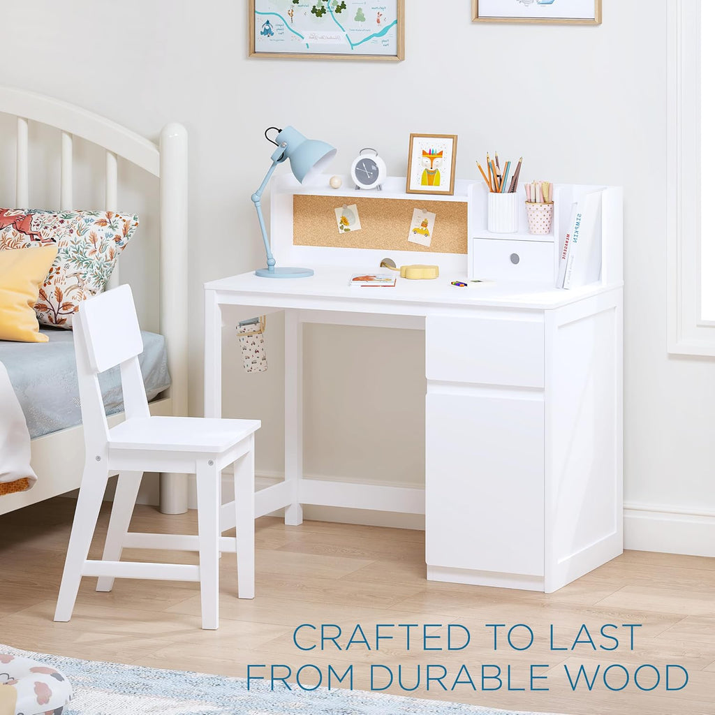 Wooden Kids Desk and Chair Set with Hutch and Storage for Ages 3-12