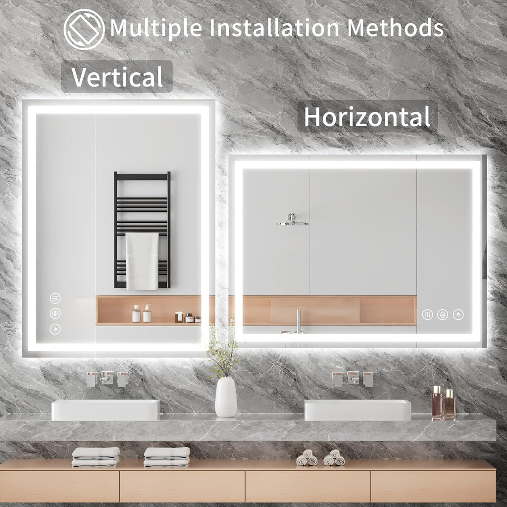 48x32 LED Bathroom Mirror, Shatterproof Mirror with Light