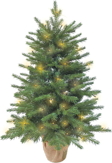 3ft Pre-Lit Artificial Mini Christmas Tree, Battery Operated Xmas Tree