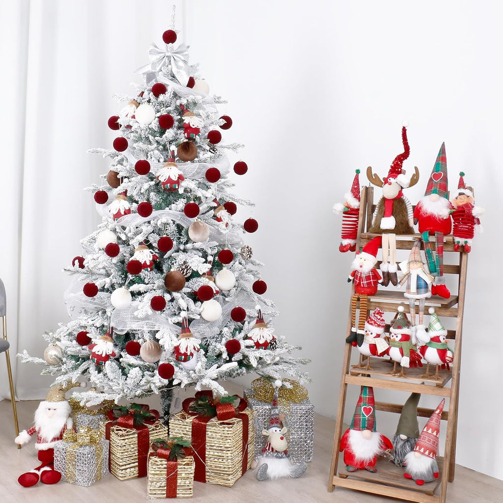 Burgundy Velvet Christmas Ornaments Decorations - Set of 30