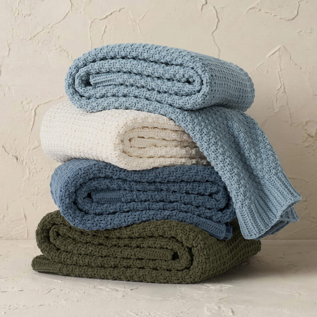 Chunky Chenille Knit Throw Blanket, 50 x 60, Chambray Blue