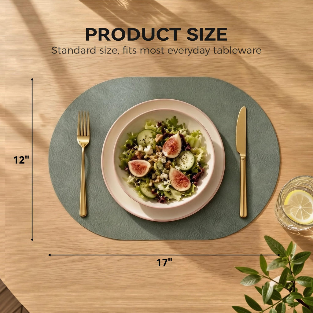 Oval Placemats Set of 6, Reversible Vinyl Faux Leather Wipeable Table Mats