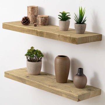 24/30/36/40/48/55/72" Unfinished Solid Reclaimed Wood Floating Shelves, Rustic Heavy-Duty Wall Shelves, 8" Deep