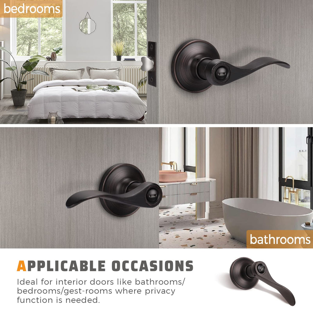 6 Pack Bronze Lever Door Handles Privacy Door Levers Keyless Bedroom/Bathroom Door Knobs, Rubbed Bronze Interior Door