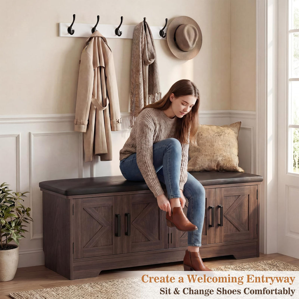43.3" Farmhouse Shoe Storage Bench with Cushion