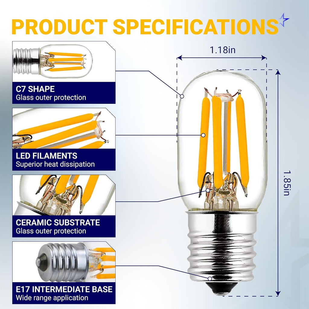 E17 T7 LED Bulb 2W 120V (25W Equivalent) 2700K Warm White