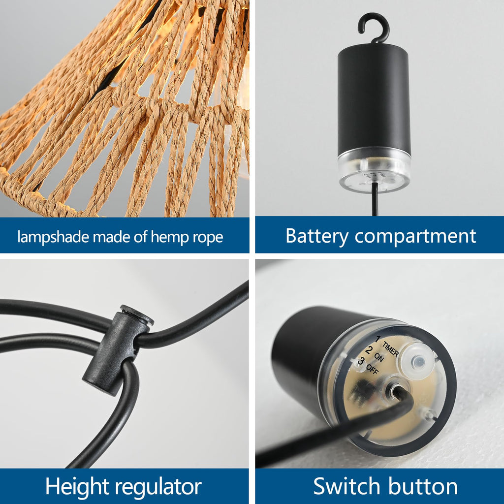 Battery Operated Hanging Outdoor Chandelier, Gazebo Lights Outdoor Pendant Light with Remote Control, 4*AA Battery