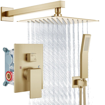 Shower Faucet Set with Handheld Brushed Gold 10 Inch Head