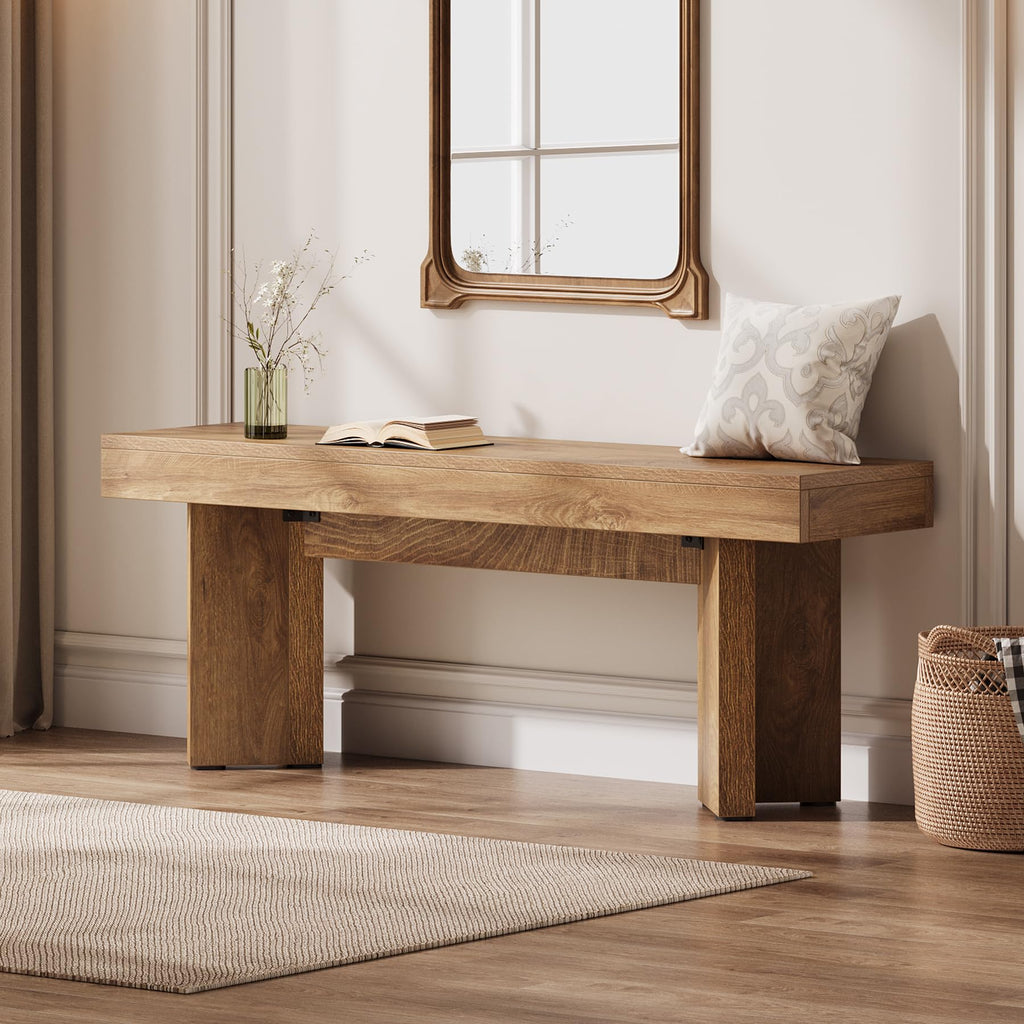 47" Wooden Entryway Bench, Farmhouse Indoor End of Bed Bench, Long Table Benches Seat, Foyer, End of Bed (Rustic