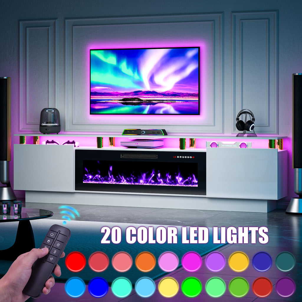 80" Modern Fireplace TV Stand with 36" Electric Fireplace for TVs Up to 90 inch, Luxury LED Light Entertainment