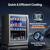 Beverage Refrigerator 24 Inch, 180 Cans Mini Fridge with Double Glass Door, Buil