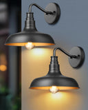 2 Pack Outdoor Wall Light, Gooseneck Barn Light Fixture, Black Matte Wall Mount Lantern, Farmhouse Outside Wall Sconce