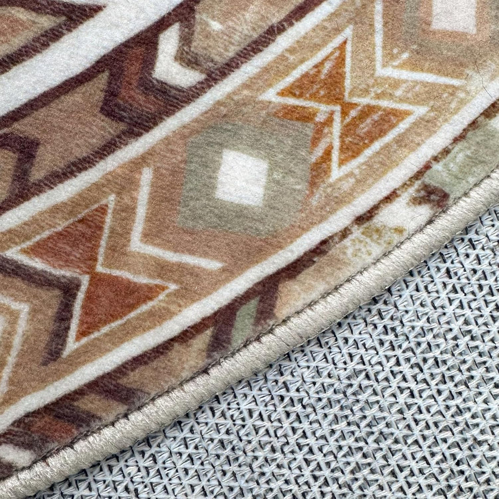 3ft Round Southwestern Rug, Geometric Tribal Pattern, Non-Slip Mat