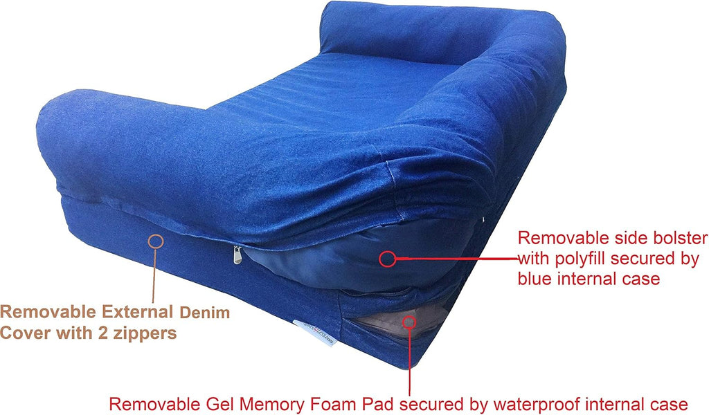 Premium Orthopedic Gel Memory Foam Pet Sofa Bed with Waterproof Liner and Denim Cover Couch Lounger 55"X37"