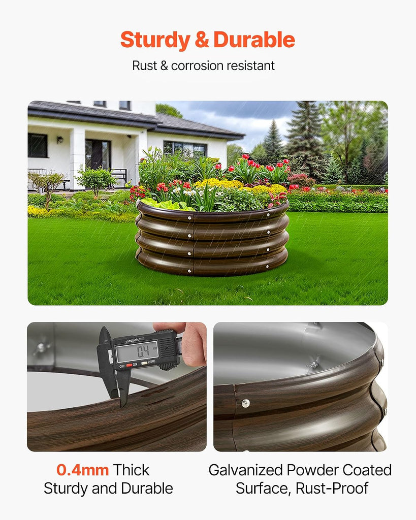 3 Pcs 2x2x1ft Round Galvanized Raised Garden Bed Kit, Outdoor Metal Raised Beds for Gardening Vegetables, Easy