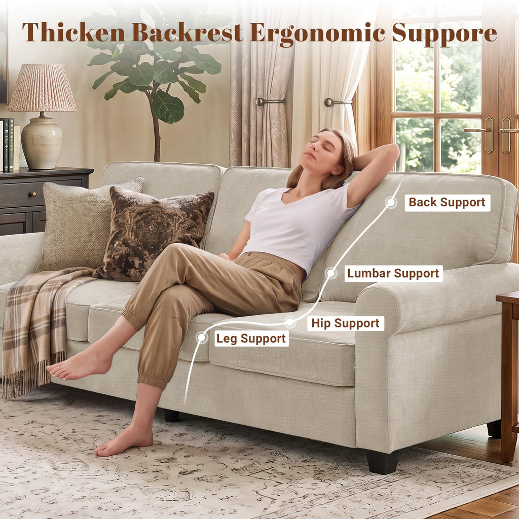 Chenille Standard Sofa with Rolled Arms, Khaki
