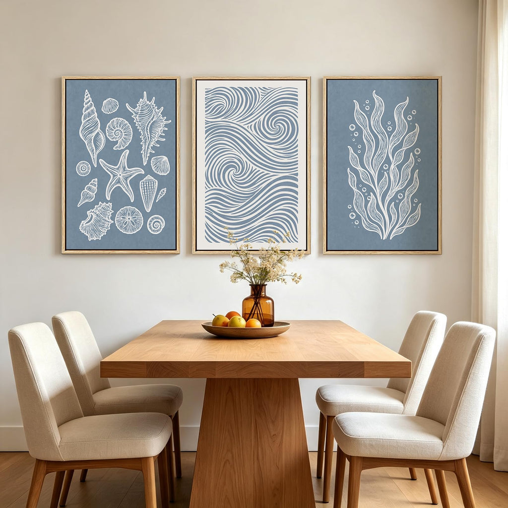 Large Framed coastal wall art, 24"x36"x3 Navy blue