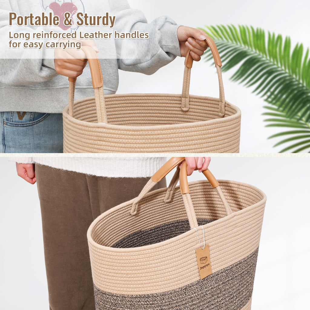 Large Laundry Basket, Laundry Hamper with Leather Handles, 75L Woven Dirty Clothes Hamper, Rope Hampers , Barthroom