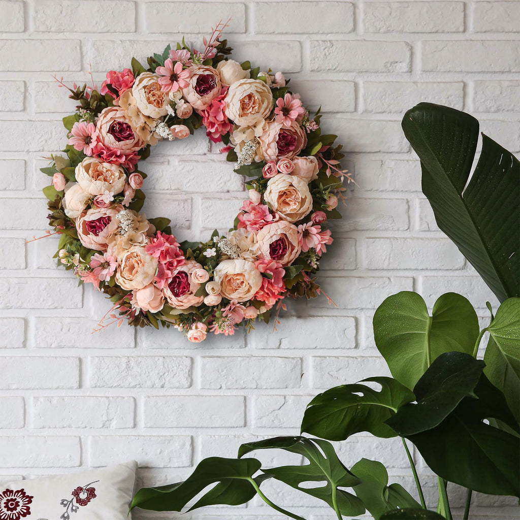 Peony Wreath 23'' Spring Wreaths for Front Door, Artificial Large Floral Wreath for Front Door Wall Decor