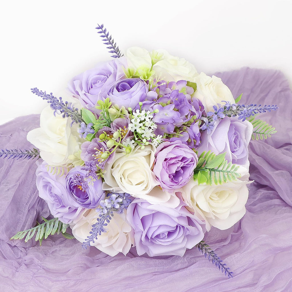 Bride Bouquets for Wedding 8.5 Inch Lilac Artificial Rose Flower Bridal Bouquets for Bride Wedding Bridesmaid
