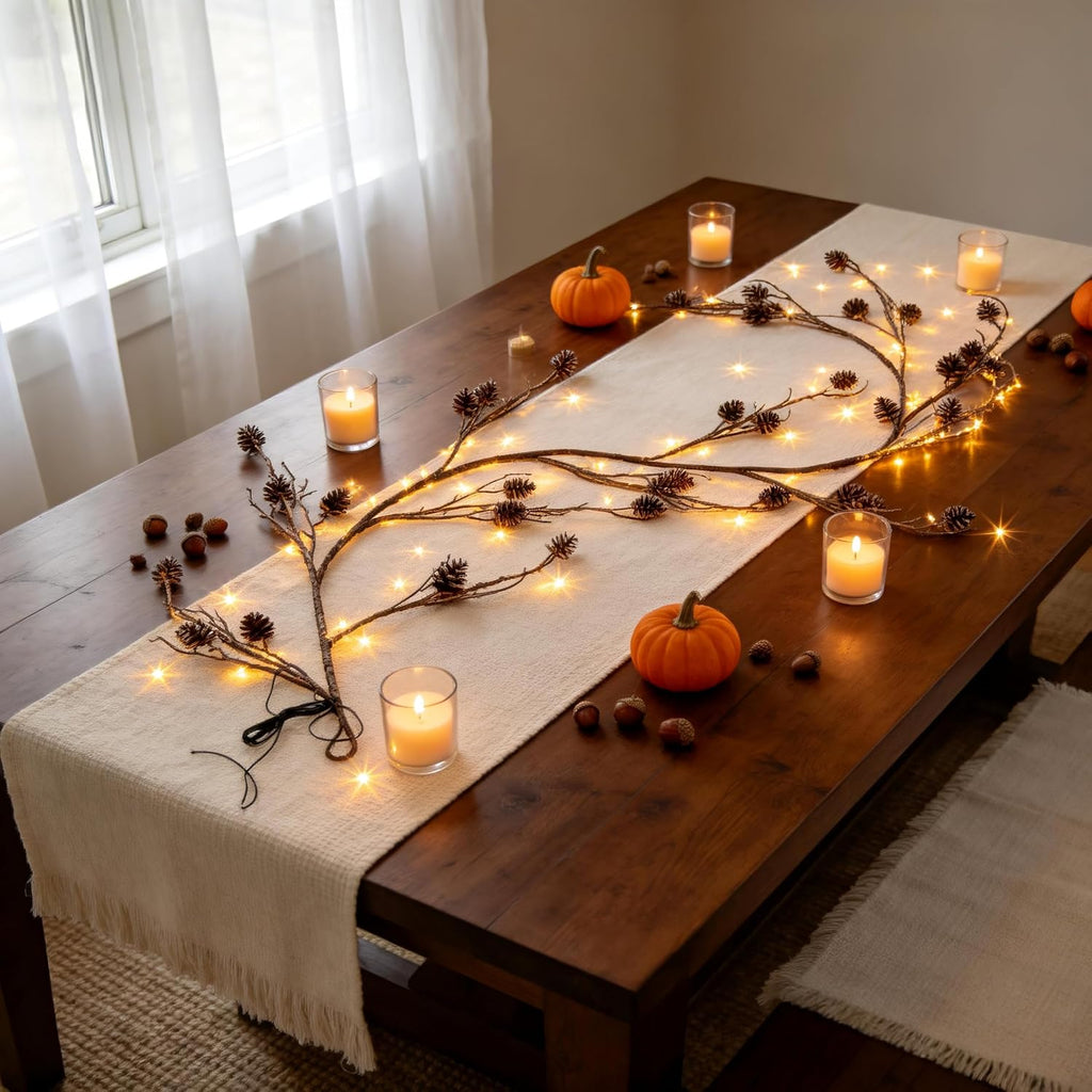 6ft Pre-Lit Pine Cone Christmas Garland with 120 Fairy Lights,Timer