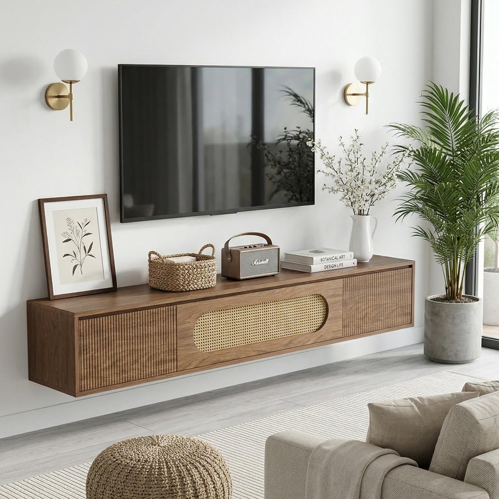 71'' Floating TV Stand Wall Mounted, Large Floating TV Stand, Fluted Floating Shelf for Under TV, Modern Media