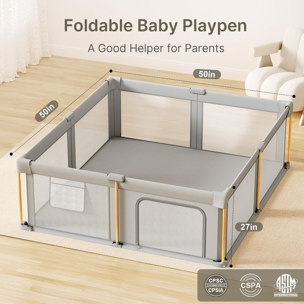 Foldable Baby Playpen with Mat, 50x50 Foldable Play Pen for Babies and Toddlers, Baby Playpen with Portable Design