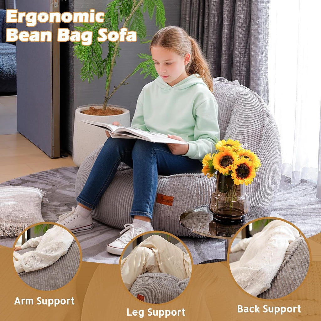 Bean Bag Chair, Cozy Fluffy Beanbag Chairs with Filler for Teens and Kids, Floor Lazy Sofa Gaming & Reading (S-Light