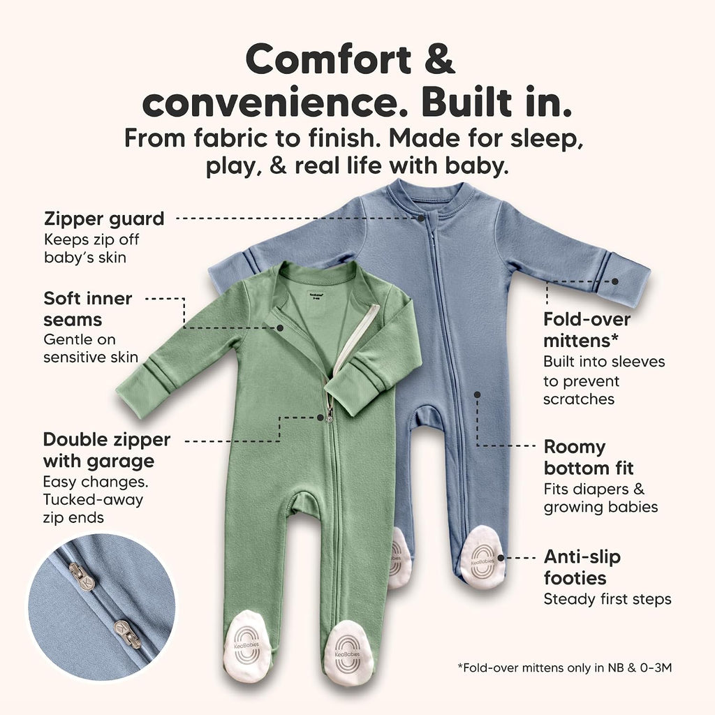 2pk Baby Pajamas Footie, Baby Sleepers, Pajamas (Slate, )