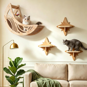 Moon and Star Cat Wall Mount with Anti-Slip Mat, Stable Cat Furniture