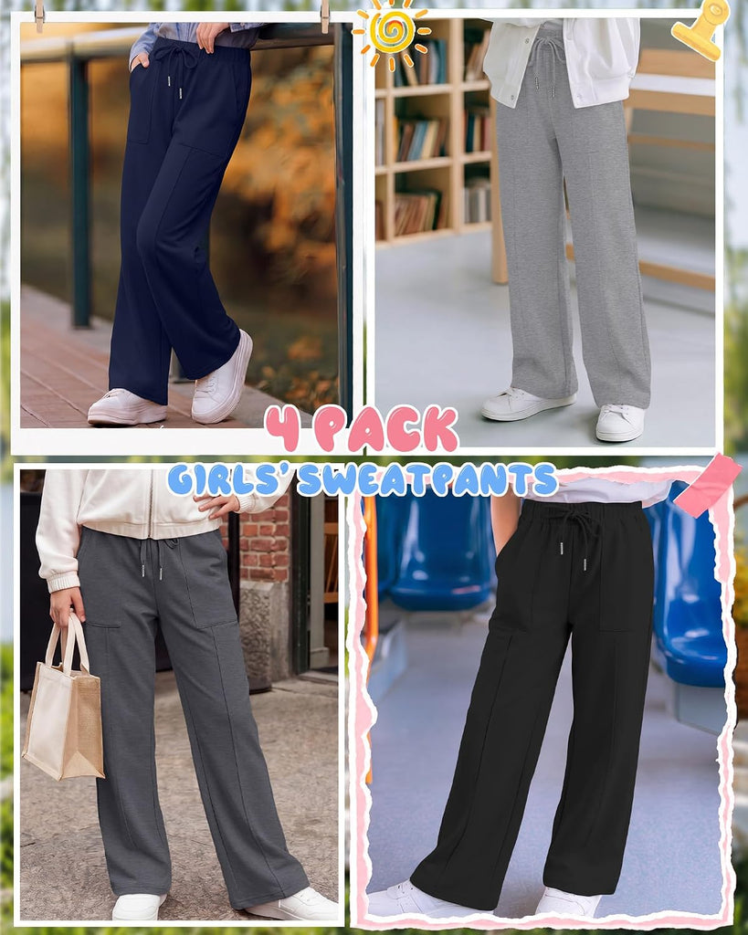 4 Packs Girls' Wide Leg Sweatpants