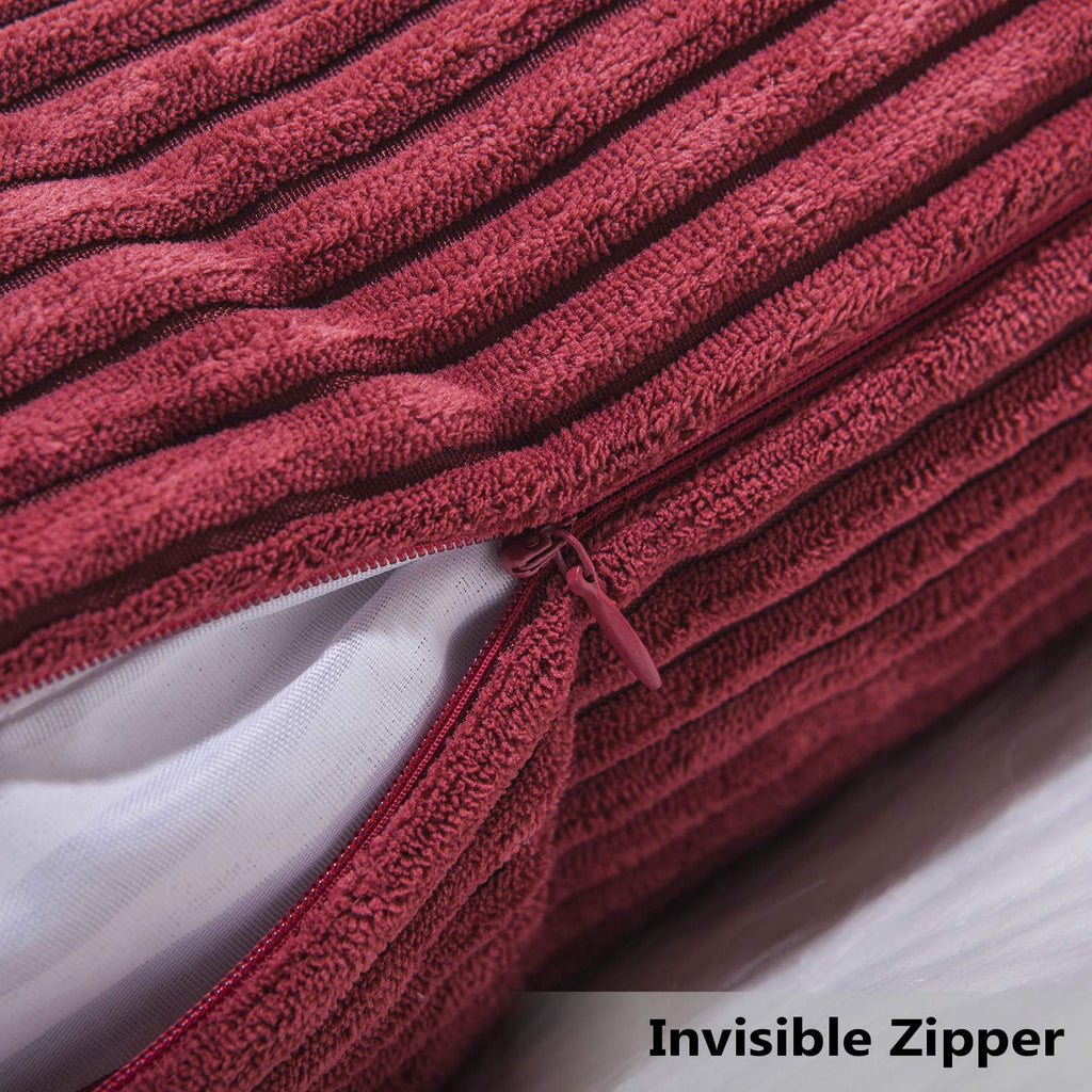 Set of 2 Decorative Pillow Covers Red Striped Corduroy Velvet Square 20x20 Pillow Covers Bedroom Holiday Decor