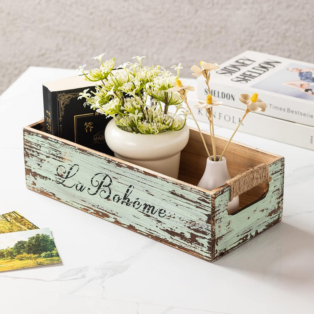 Farmhouse Distressed Wooden Storage Box, Rustic Bathroom Decor Box, Decorative Toilet Tank Basket, Vintage Countertop