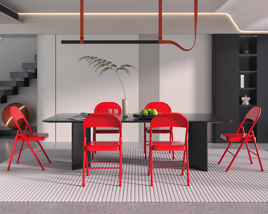 8 Packs Metal Folding Chairs, Stackable Steel Seat with Triple Braced & Double Hinged Back, Red, 8 Pack