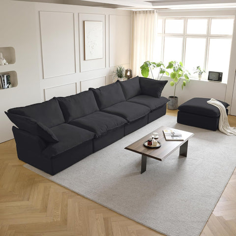 L Shape Sectional Couches, Modular Sectional Sofas, Modern Couch with Chaise Ottoman, Cushion Covers Removable, Cloud Sectional Sofa for Living Room (Black) A124-B0DX1M4KW5